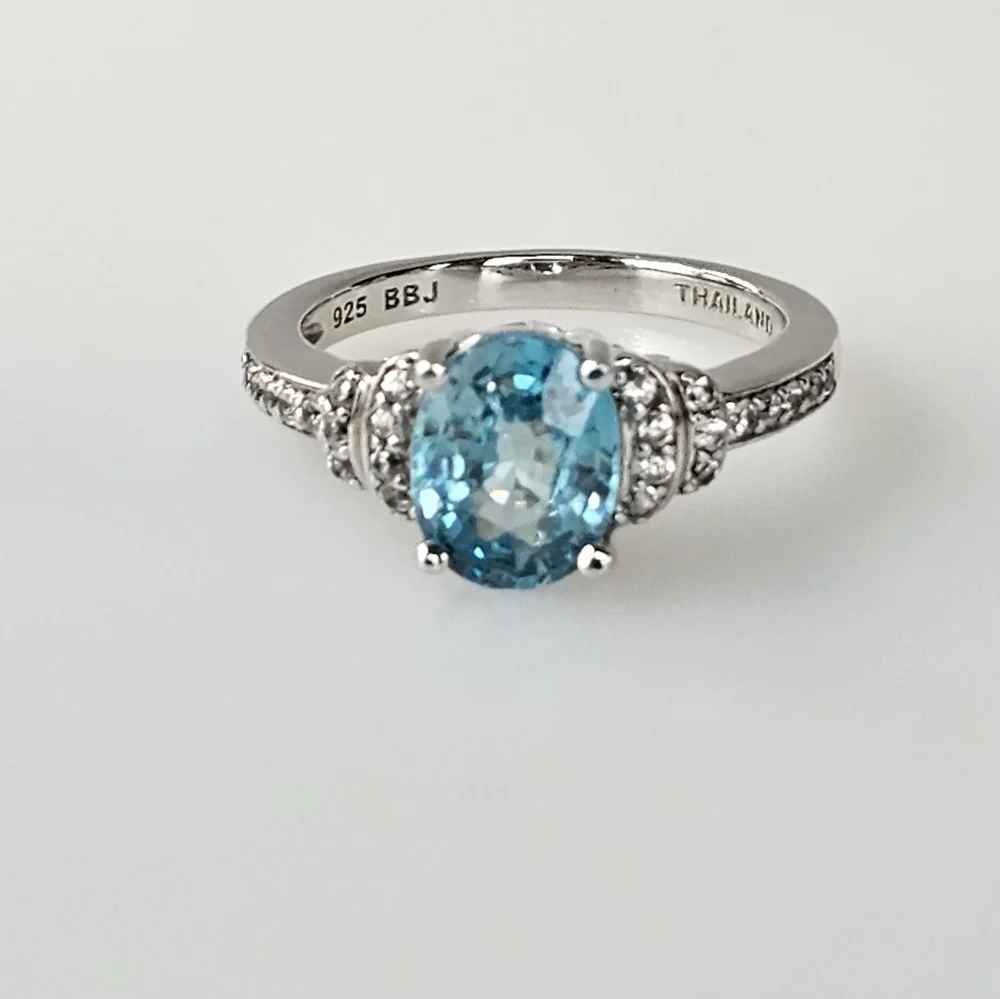 Genuine Blue & White Zircon Ring Sterling Silver Size 6.5 - Picture 5 of 11